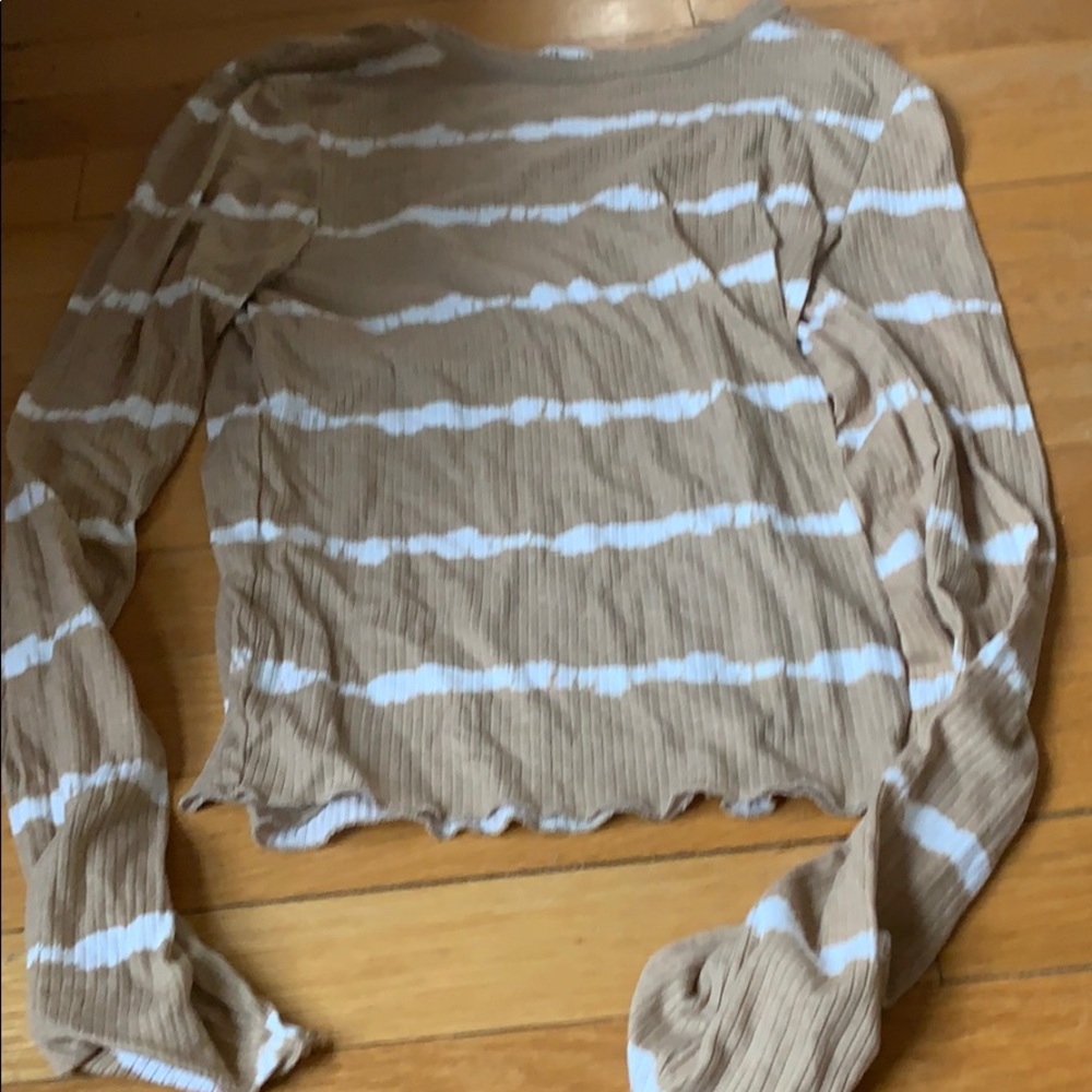 Tan and white striped long sleeve top